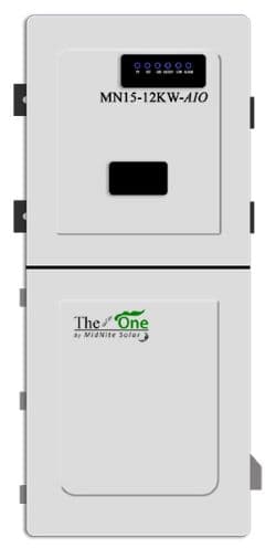 MldNlte All in One (AIO) is a 11,400 watt system that features three powerful MPPT charge controllers and three 120/240VAC programmable outputs that can be utilized for load shedding or opportunity loads.